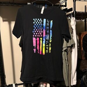 Jeep Kids Black Tee with Colorful Flag Design